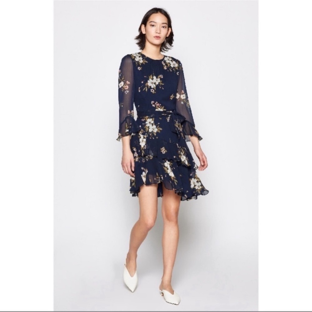 Joie Ruffle Floral-Print Silk Dress
